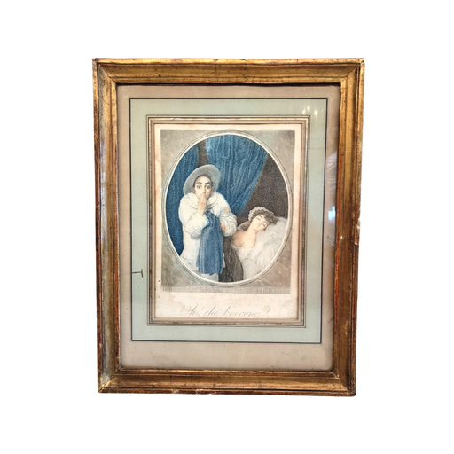 Antique drawing of a man and woman in a gold frame 