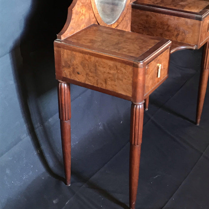 Antique burled walnut vanity with mirror attached 