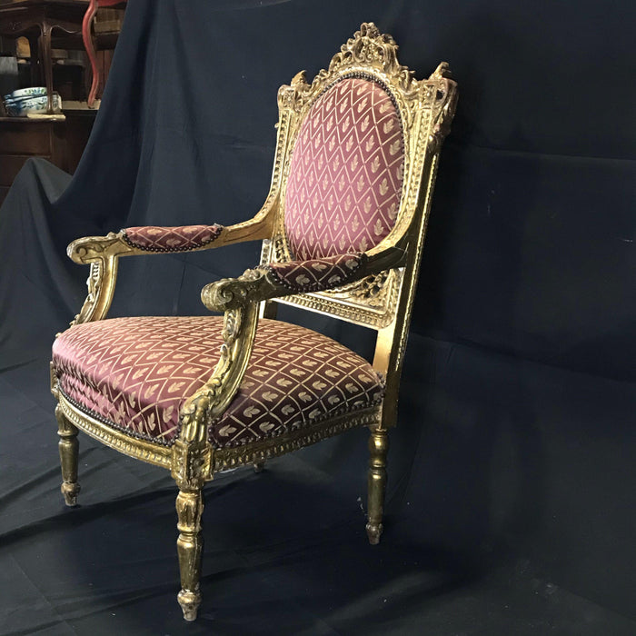 Pair French Louis XV Gold Gilt Carved Parlor Chairs