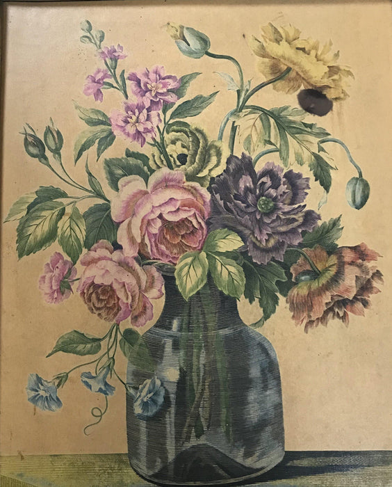 Artwork Pair of Engravings by L. Tessier: Framed Floral Still Life in Matching Frames with Lemon Gold Moldings by L. Tessier