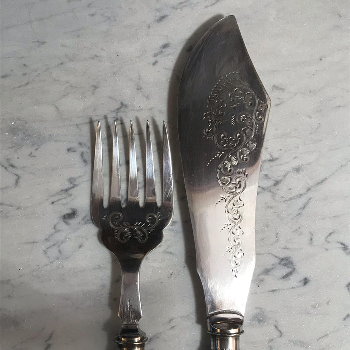 French Silver Fish Serving Set or Antique Silver Serving Set