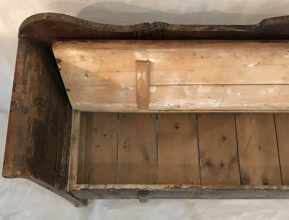 Antique Romanian Pine Bench - View of Inside Bench - For Sale