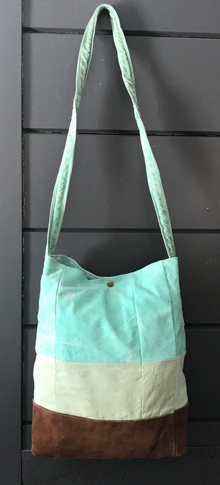 Vintage turquoise and brown shoulder bag