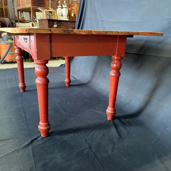 Rustic Desk with Red Paint - Side View - For Sale