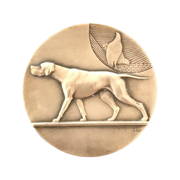 Signed French Antique Dog Show Medal: Societe Canine De Cauterets 1935