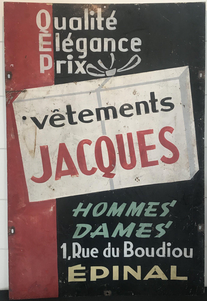 Vintage French Two-Sided Store Sign: Vetements and Cadeaux Ceram