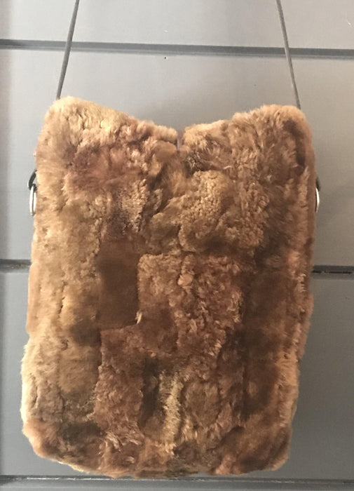 Vintage brown fur shoulder bag with leather strap