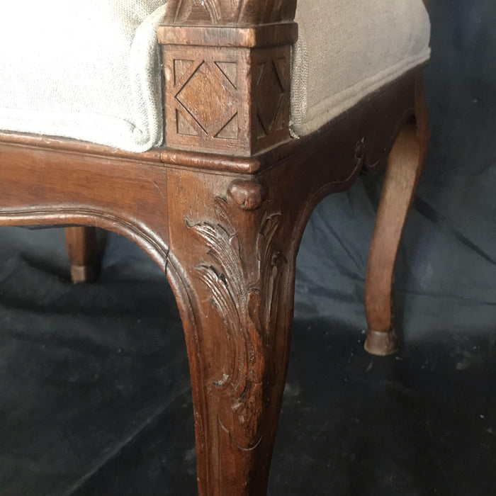 Antique French Upholstered Chair - Detail View of Carving - For Sale