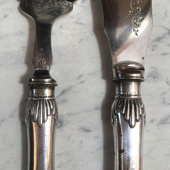 French Silver Fish Serving Set or Antique Silver Serving Set