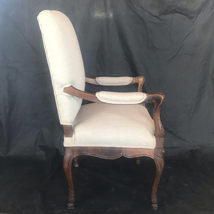 Antique French Walnut Armchair - Side View - For Sale