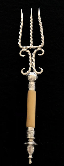 British Silver and Bone Bread Fork with Twist Tines