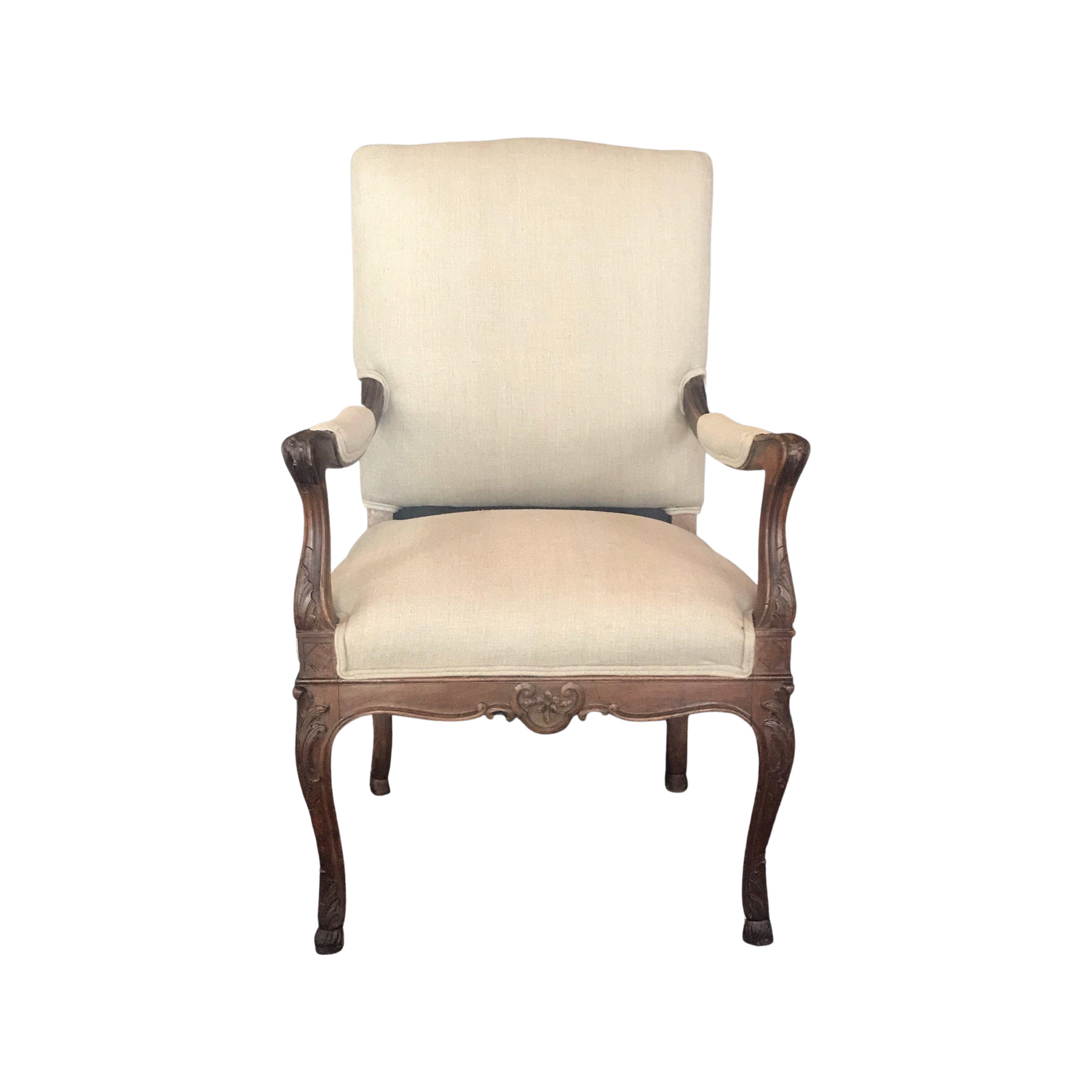 Antique Cream Leather & Wood/Walnut? Louis Style Arm Chair