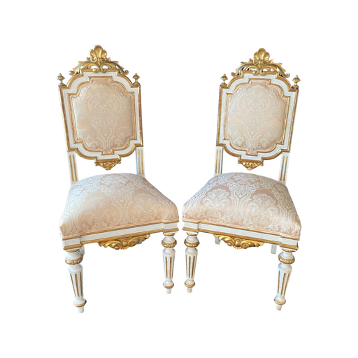 Pair Italian Chairs with Gold Gilt and Original Chalk Paint