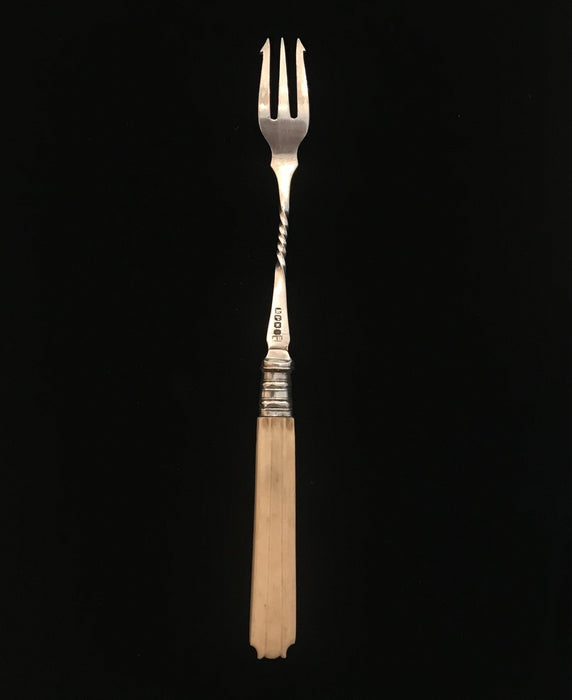 Antique British Silver and Bone Pickle Fork or Serving Fork