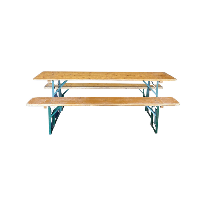 Sold Out. Natural Wood Vintage Collapsible German Beer Garden Table and Bench Set