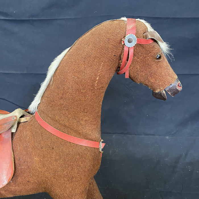 British 19th Century Rocking Horse with Glass Eyes and Original Leather