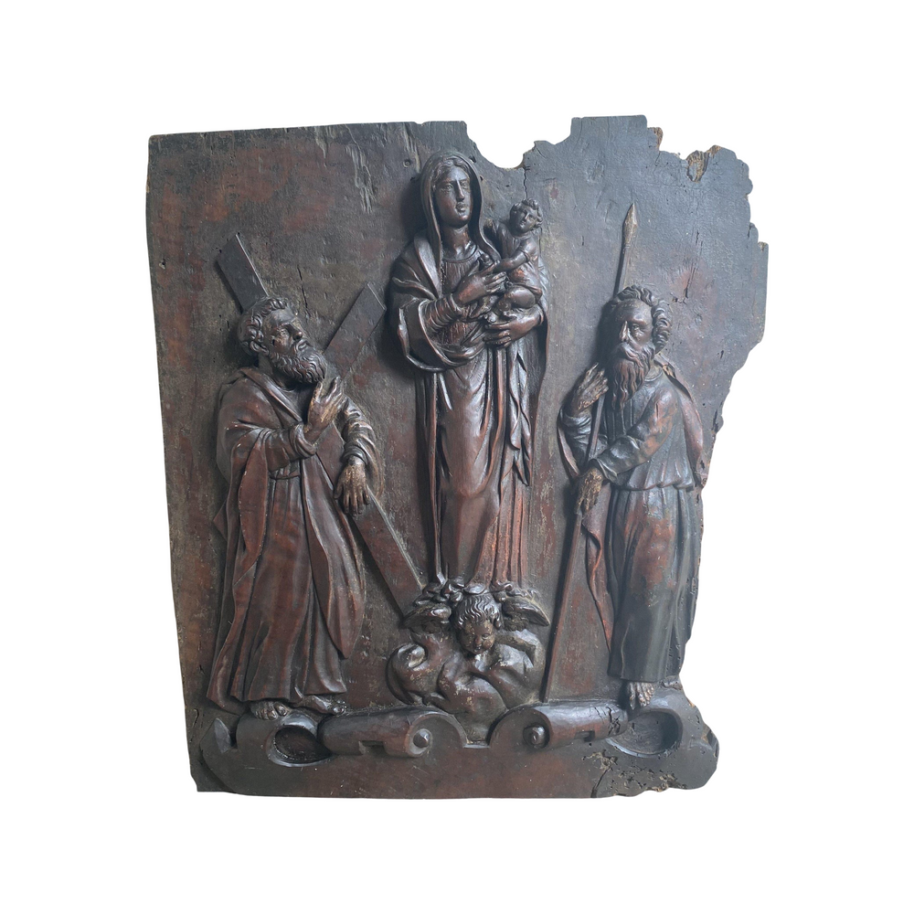 18th Century Bas Relief Baroque Plaque of Jesus, Mary and the Apostles