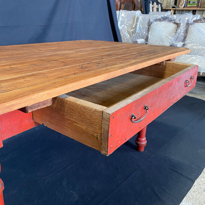 Farmhouse Table with Original Paint - Open Drawer View - For Sale