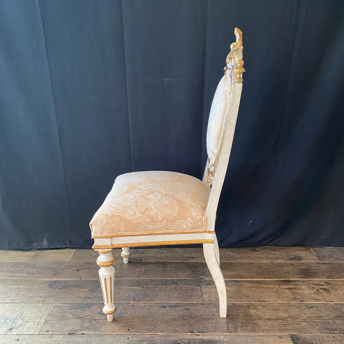 Pair Italian Chairs with Gold Gilt and Original Chalk Paint