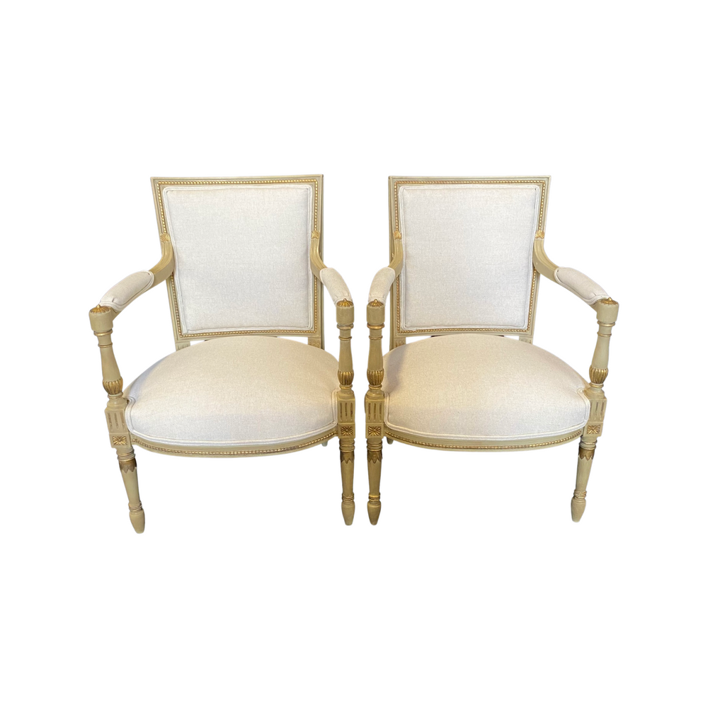 Pair of 19th Century French Neoclassical Armchairs or Head Dining Chairs
