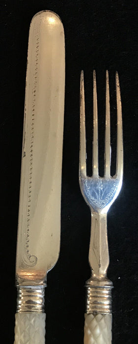 Early French Silver and Mother of Pearl Fork and Knife Set or Serving Set