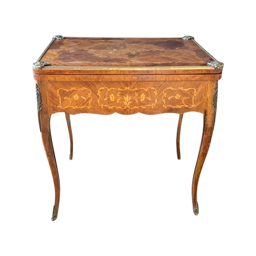 Antique French Louis XV Walnut Marquetry Inlaid Card and Backgammon Table, 19th Century