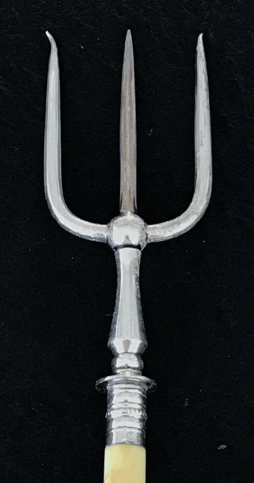 Antique British Silver Bread Fork or Serving Fork with Sterling Band and Carved Twig Handle