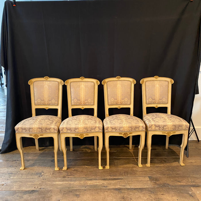 Italian Art Nouveau Ten Piece Salon Suite: Sofa, 4 Chairs 2 Armchairs, Table and 2 Foot Stools