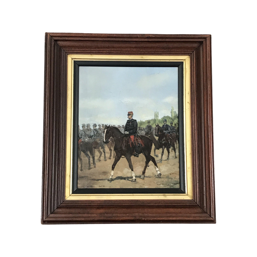 Signed French Oil Painting: Mounted Horsemen by Listed Artist Pierre Peti-Gerard (1852-1933)