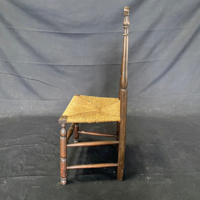 Early American Queen Anne Chair with Rush Seat and Hand Turned Legs and Stretcher