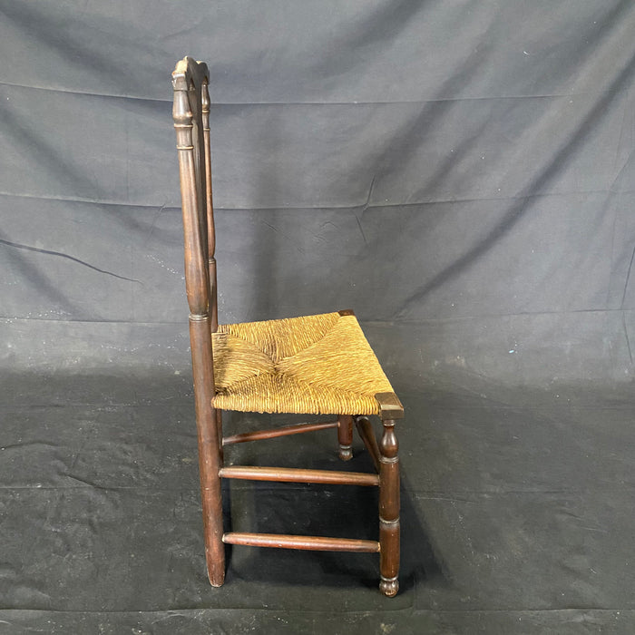 Early American Queen Anne Chair with Rush Seat and Hand Turned Legs and Stretcher