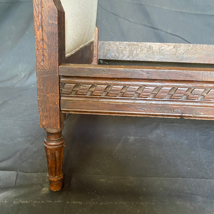 Early Highly Carved Elizabethan Daybed or Bed Newly Reupholstered