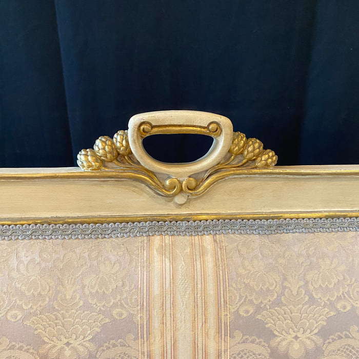 Italian Gold Gilt and Cream Painted Midcentury Art Nouveau Sofa, Loveseat or Settee