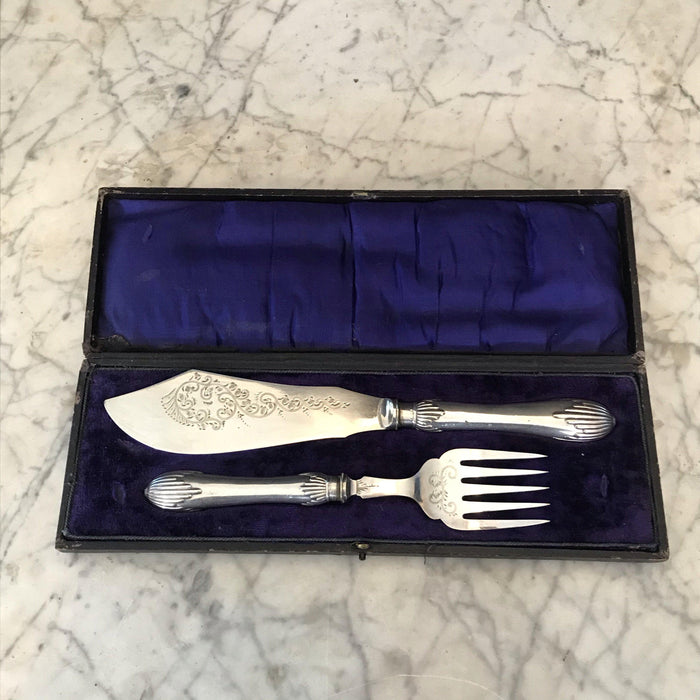 French Silver Fish Serving Set or Antique Silver Serving Set