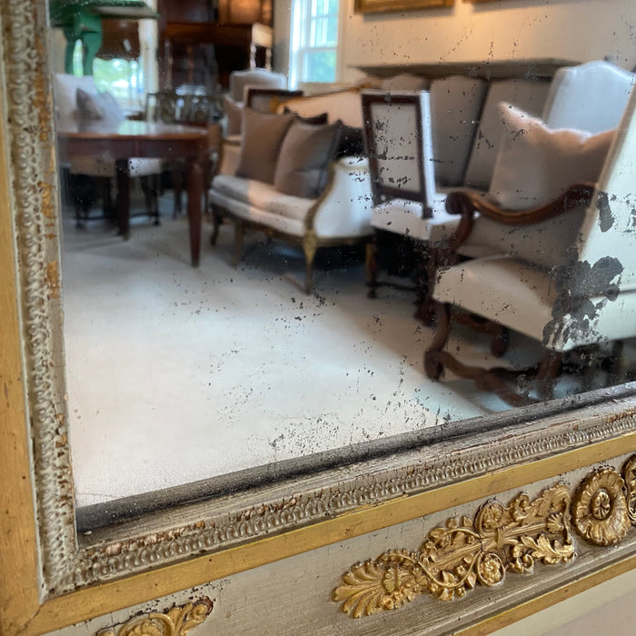 French Early 19th Century Louis XVI Period Trumeau Mirror with Pastoral Scene in Original Gold Gilt