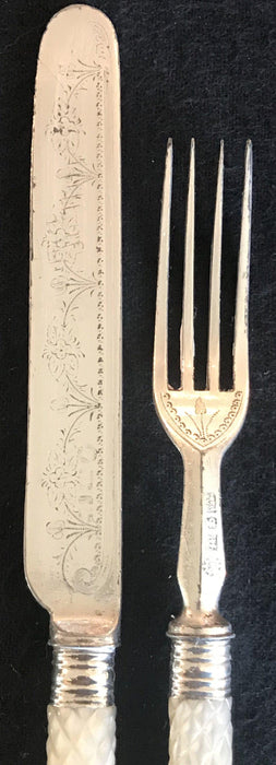 Early French Silver and Mother of Pearl Fork and Knife Set or Serving Set