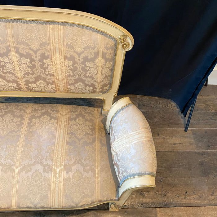 Italian Gold Gilt and Cream Painted Midcentury Art Nouveau Sofa, Loveseat or Settee