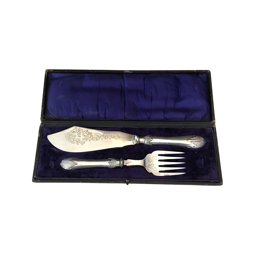 French Silver Fish Serving Set or Antique Silver Serving Set