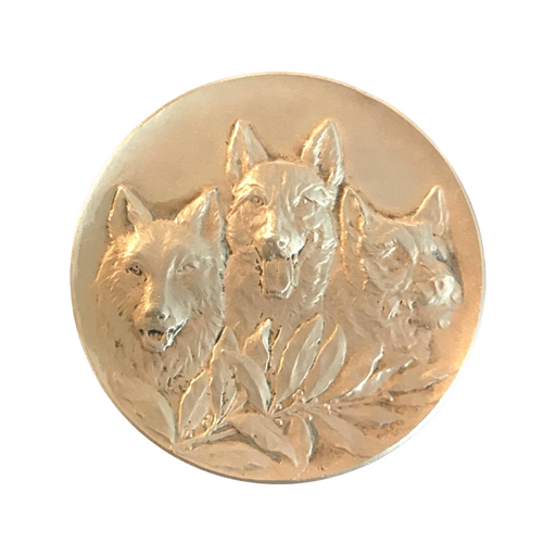 Signed French Dog Medal: Gold with Three Dogs/German Shepherds