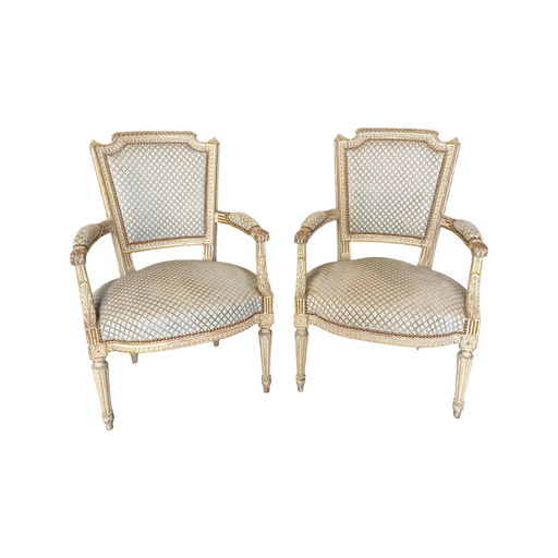 Pair of French Louis XVI Period Chairs with Original White Paint and Nailhead Trim