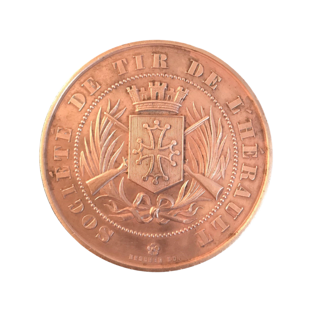 Large French Medal Award Coin: Societe De Tir De L’Herault (Shooting Riflery)