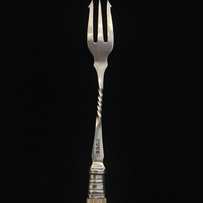 Antique British Silver and Bone Pickle Fork or Serving Fork