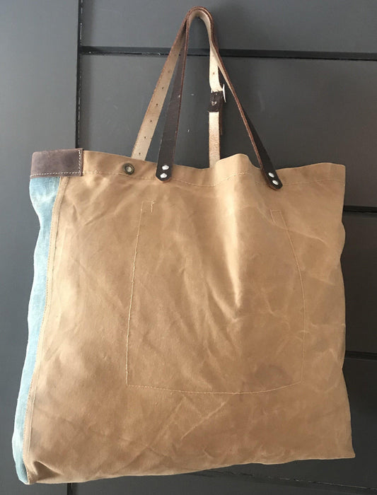 Vintage Canvas And Leather Vintage Tote Bag With Gold Hardware