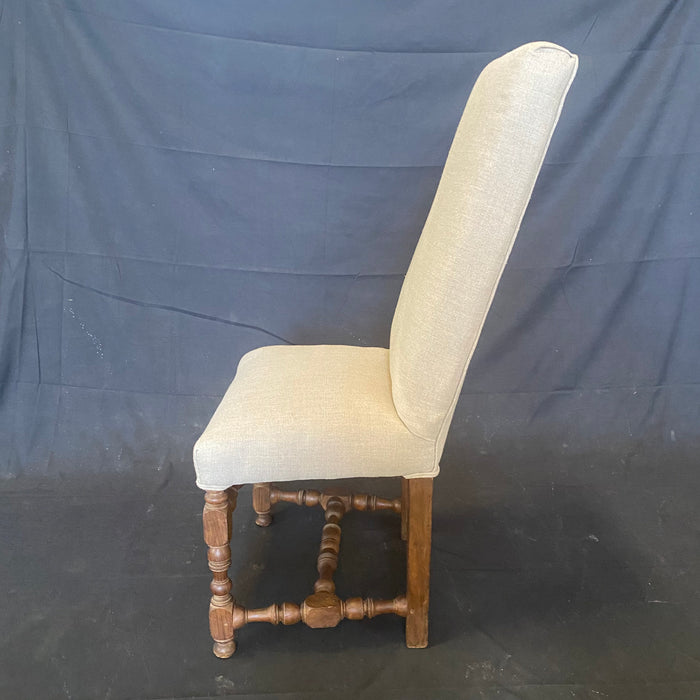Set of Early French Louis XIII Chairs with Intricate Turnery and New Upholstery (H 44")