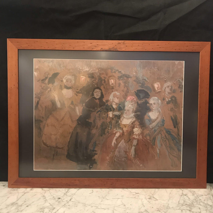 Oil painting of people going out to a party