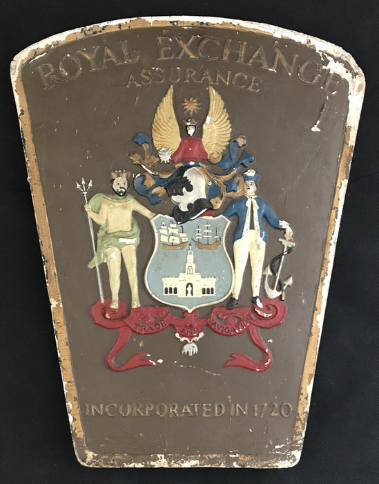 Antique insurance sign with a coat of arms crest design 