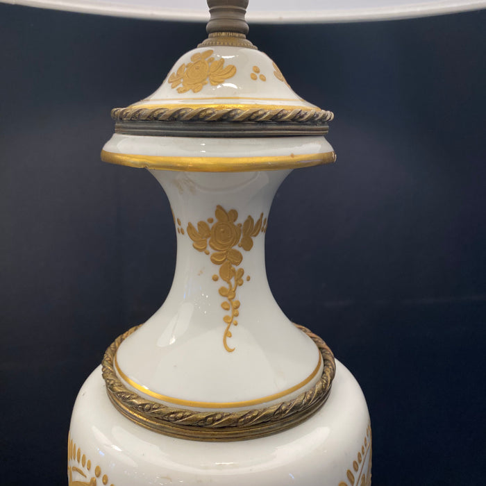 Pair Neoclassical White and Gold Lamps