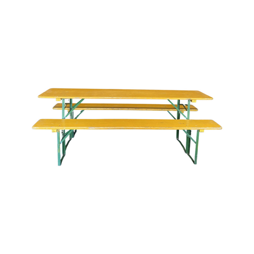 Vintage German Beer Garden Tables and Bench Set Yellow