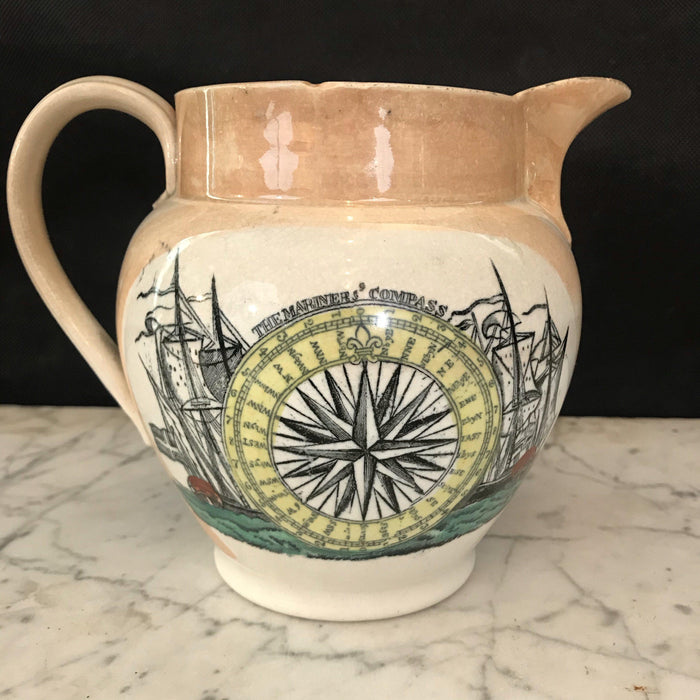 19th Century English Sunderland Lustreware  Mariner's Compass Jug of Pitcher depicting the "Sailor's Farewell"