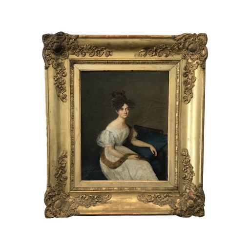 Antique painting of a woman in a gold frame 